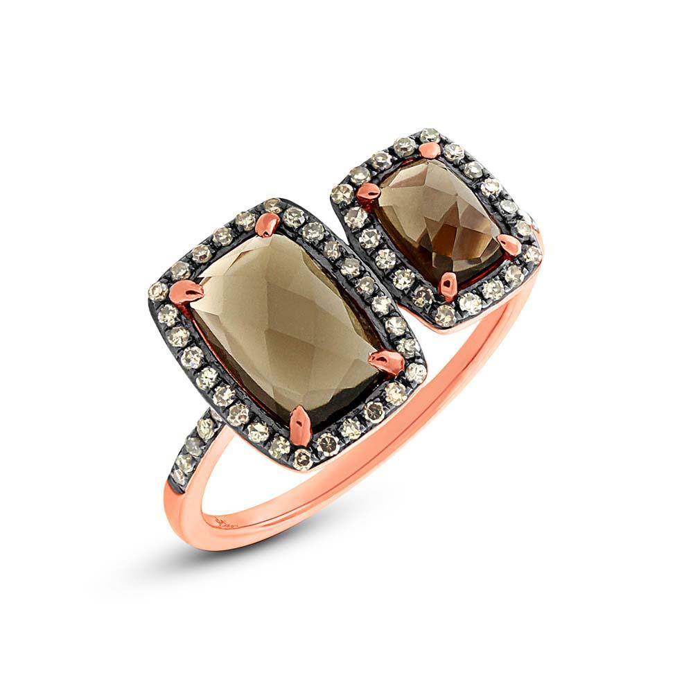 Champagne Diamond & 2.09ct Smokey Topaz 14k Rose Gold Ring - 0.25ct