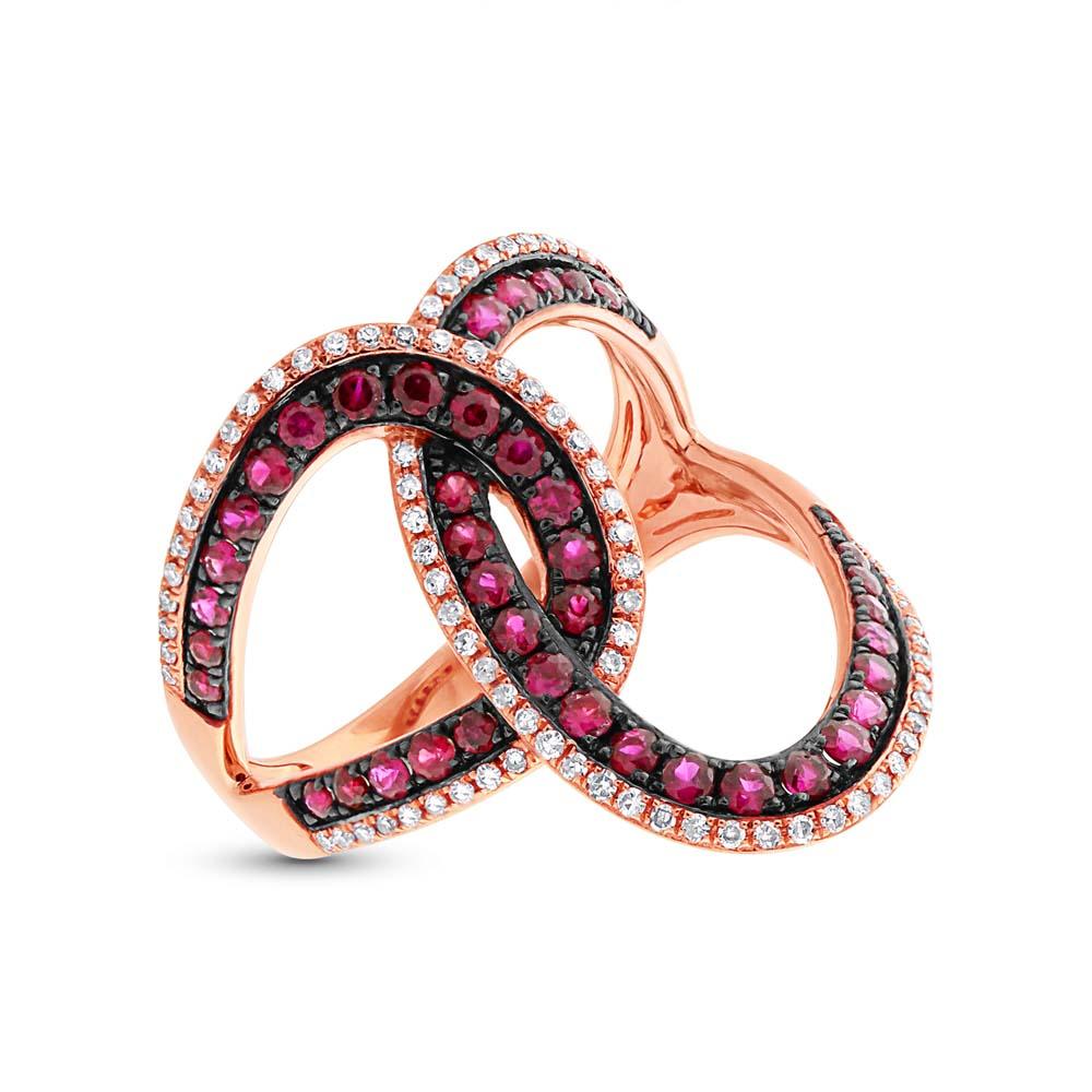 Diamond & 0.89ct Ruby 14k Rose Gold Ring - 0.24ct