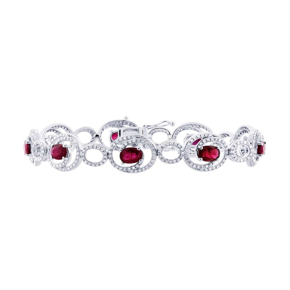 Diamond & 4.41ct Ruby 14k White Gold Bracelet - 1.36ct