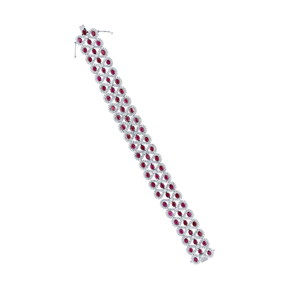 Diamond & 16.39ct Ruby 14k White Gold Bracelet - 5.92ct