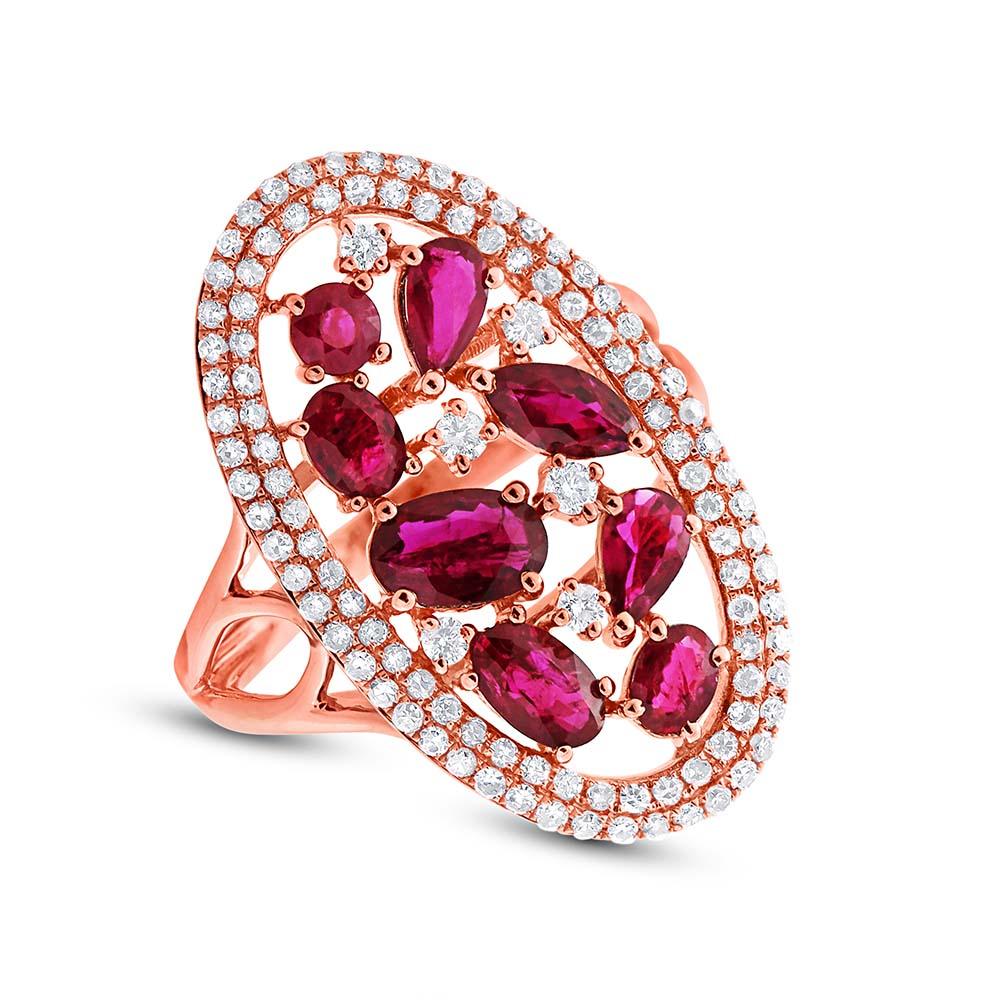 Diamond & 1.94ct Ruby 14k Rose Gold Ring - 0.63ct