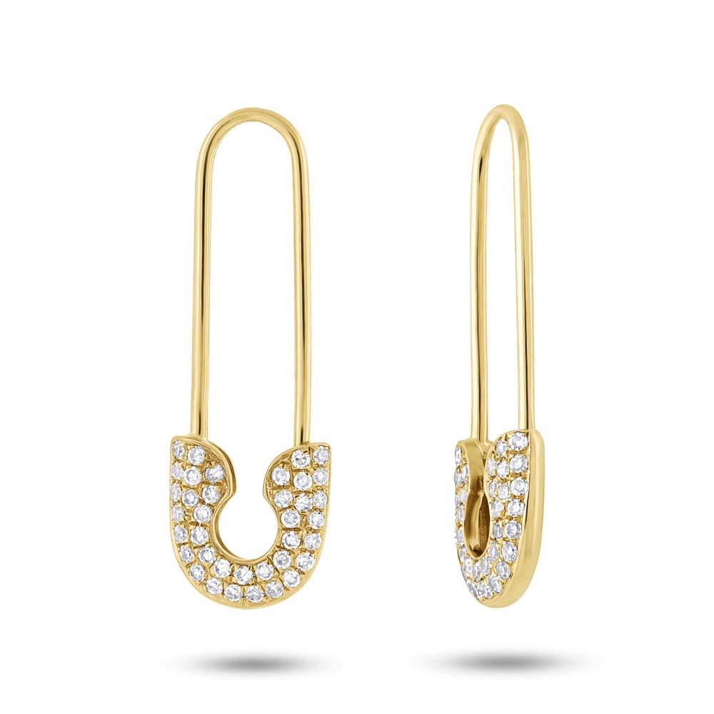 14k Yellow Gold Diamond Safety Pin Earring - 0.21CT