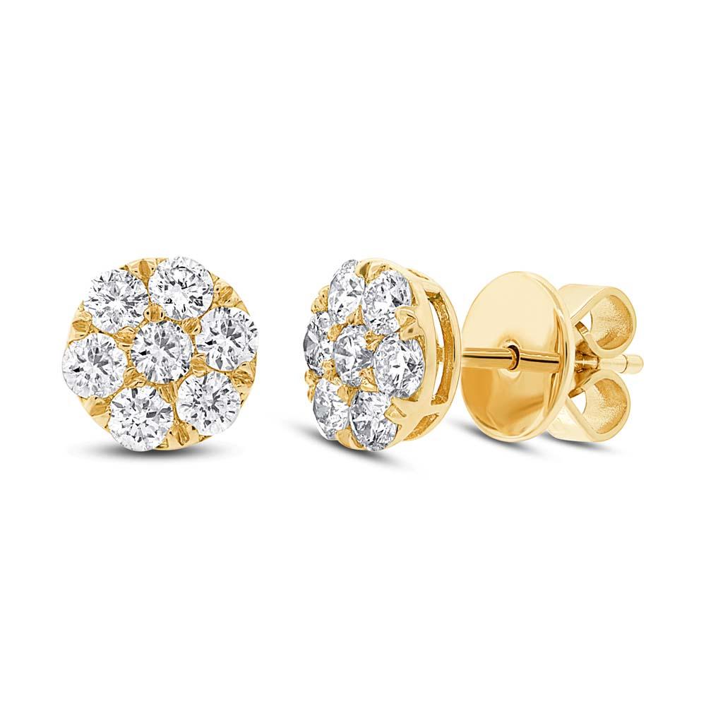 14k Yellow Gold Diamond Cluster Stud Earring - 0.86ct
