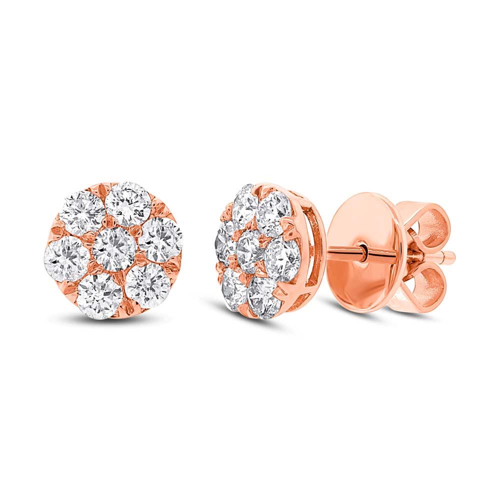 18k Rose Gold Diamond Cluster Stud Earring - 0.86ct
