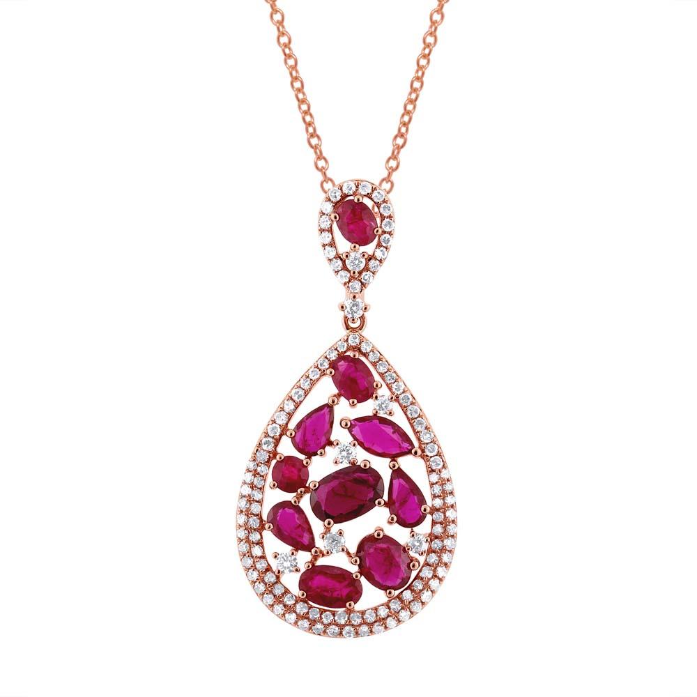 Diamond & 2.81ct Ruby 14k Rose Gold Pendant - 0.60ct