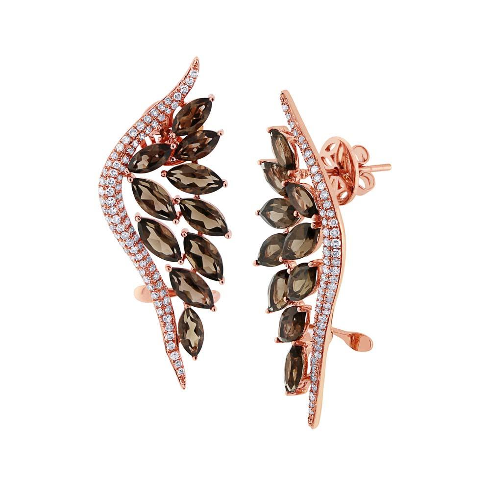 Diamond & 5.91ct Smokey Topaz 14k Rose Gold Ear Crawler Earring