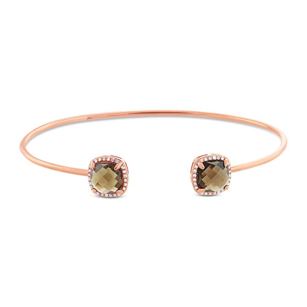 Diamond & 3.30ct Smokey Topaz 14k Rose Gold Bangle - 0.14ct