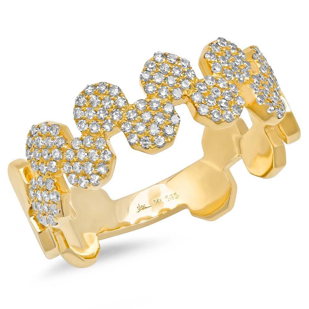 14k Yellow Gold Diamond Pave Octagon Ring Size 9 - 0.38ct