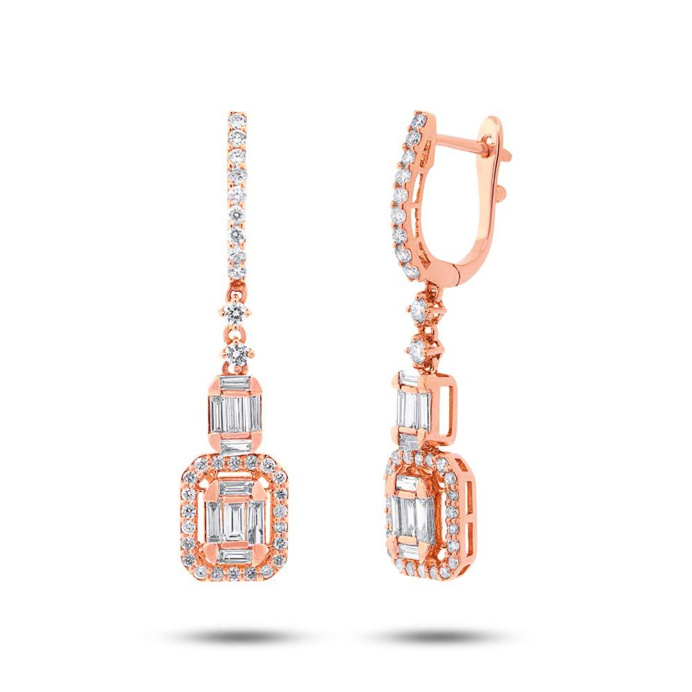 18k Rose Gold Diamond Baguette Earring - 1.27ct