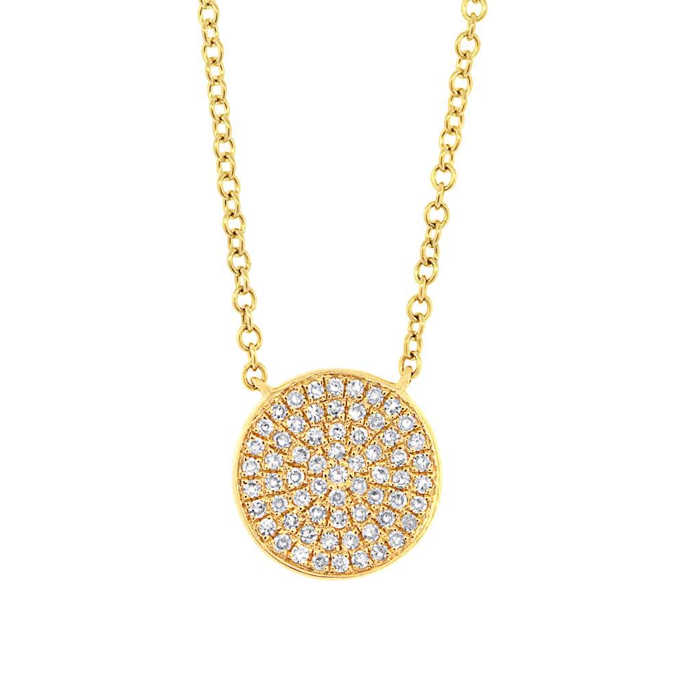 14k Yellow Gold Diamond Pave Circle Pendant - 0.15ct