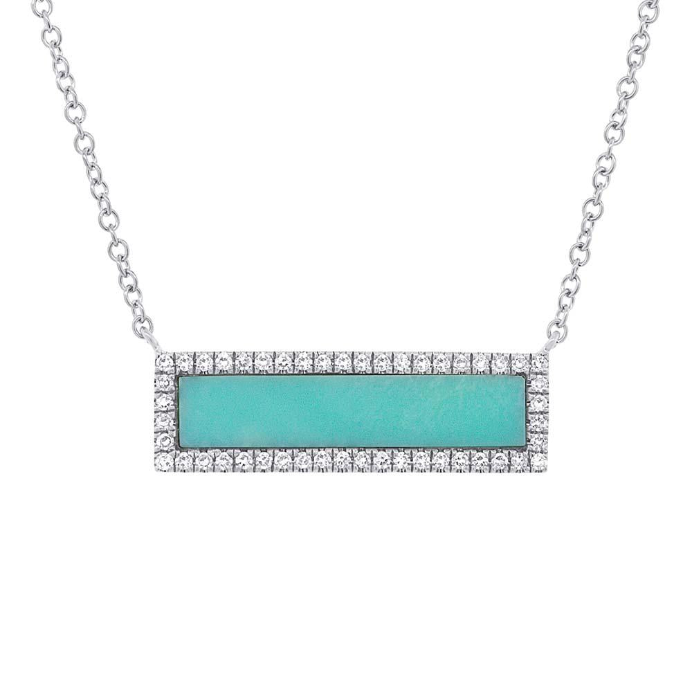 Diamond & 1.02ct Composite Turquoise 14k White Gold Bar Pendant