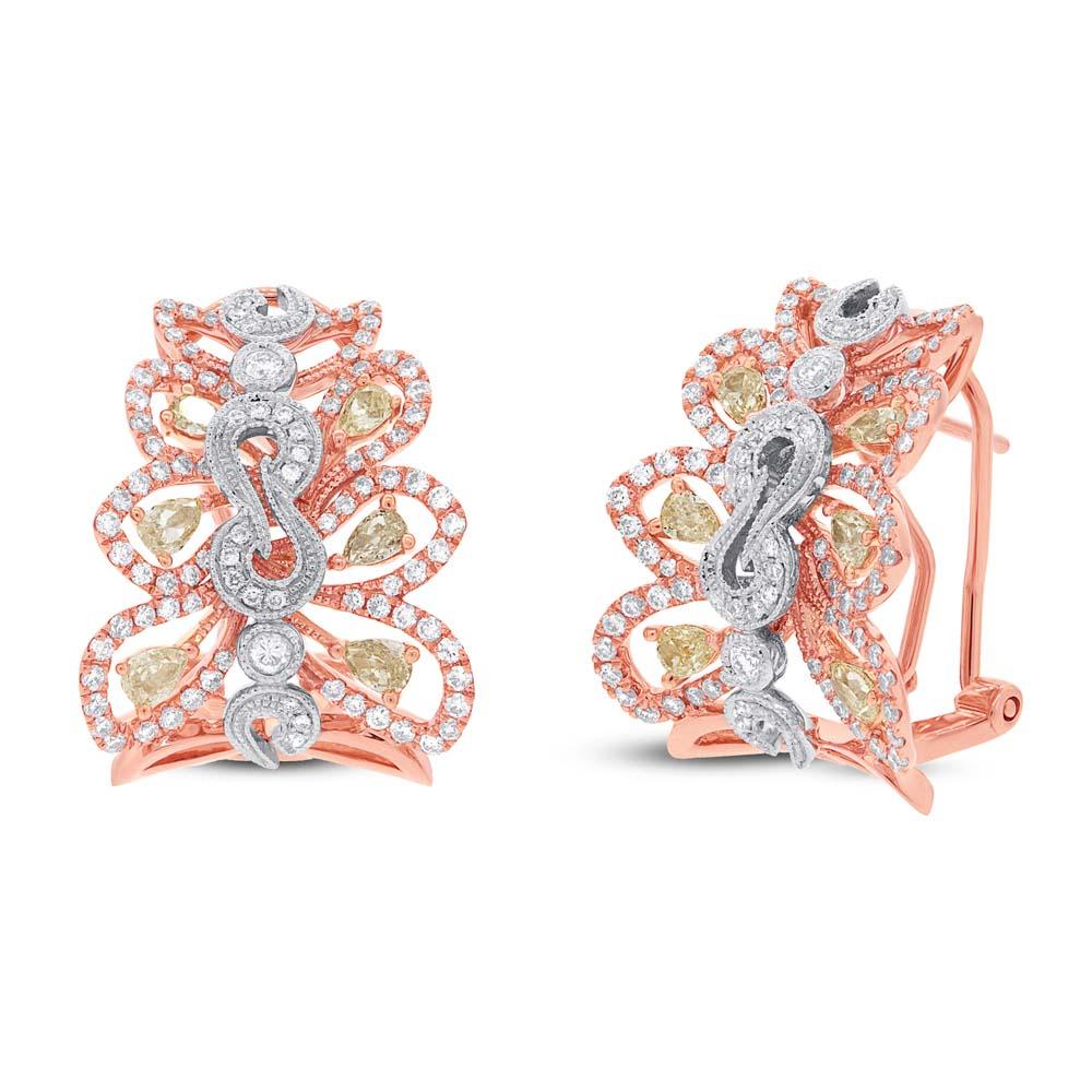 18k Three-tone Gold White & Fancy Color Diamond Earring - 1.64ct