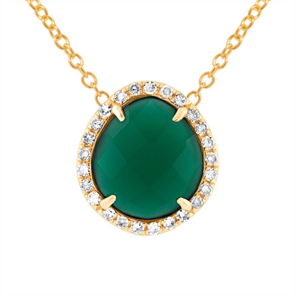 Diamond & 1.95ct Green Agate 14k Yellow Gold Pendant - 0.13ct