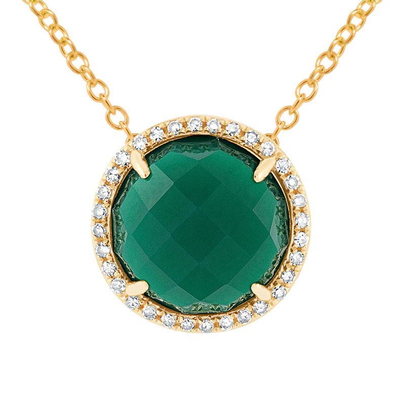 Diamond & 3.32ct Green Agate 14k Yellow Gold Pendant - 0.10ct