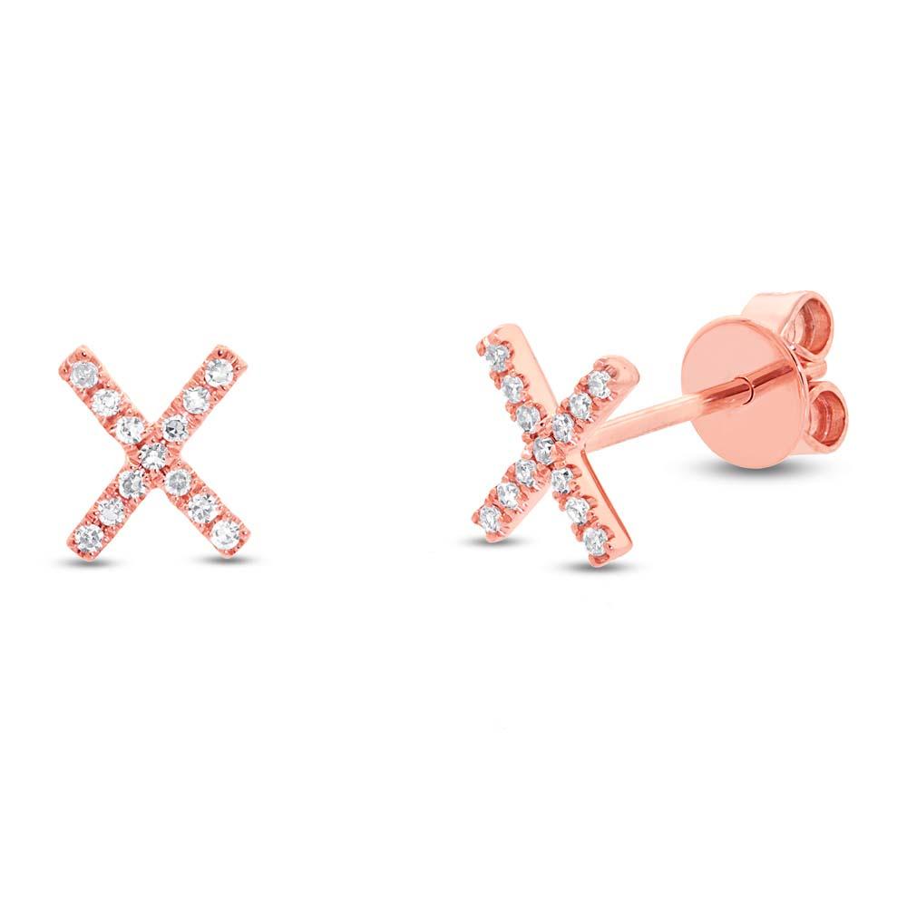 14k Rose Gold Diamond ''X'' Stud Earring - 0.07ct