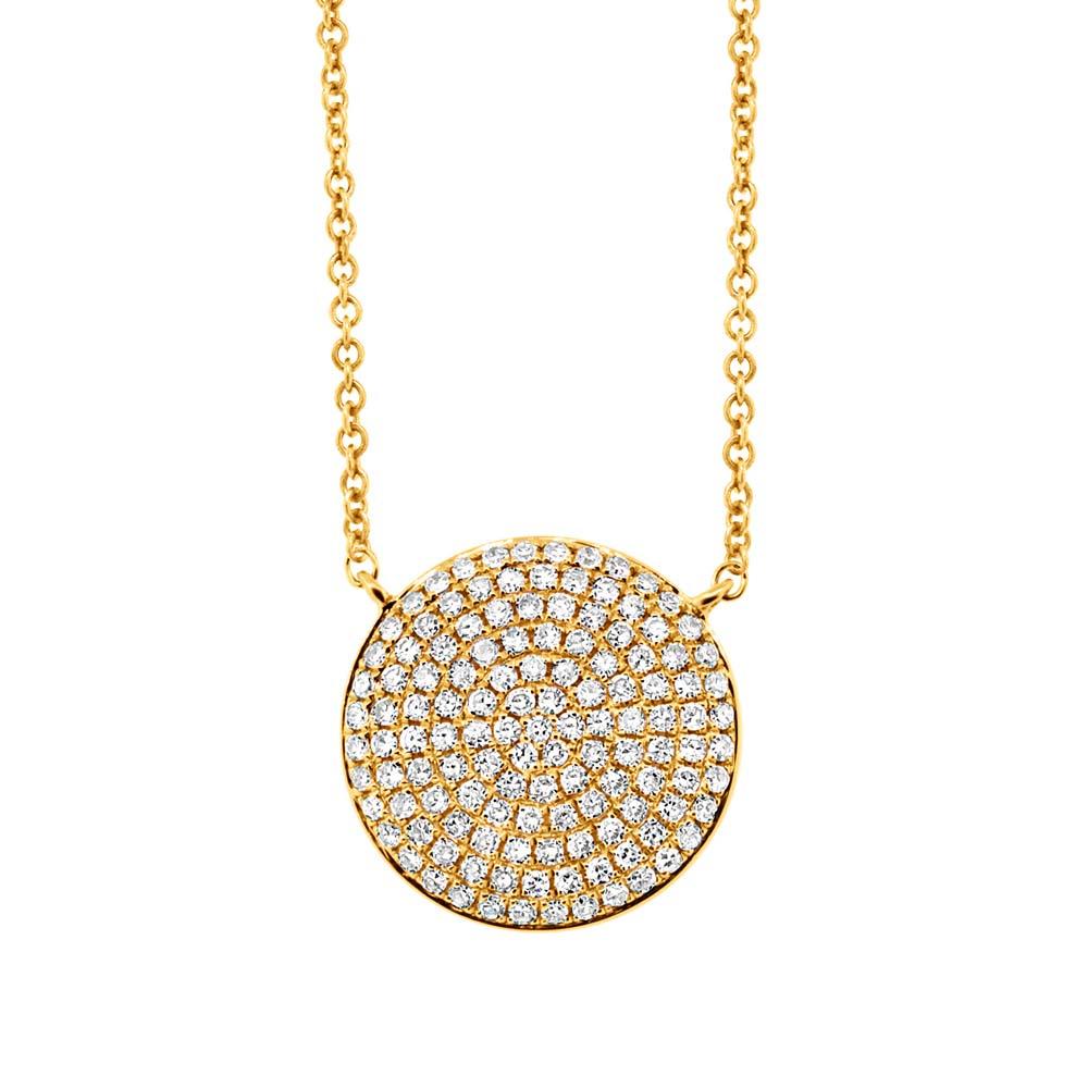 14k Yellow Gold Diamond Pave Circle Necklace - 0.37ct
