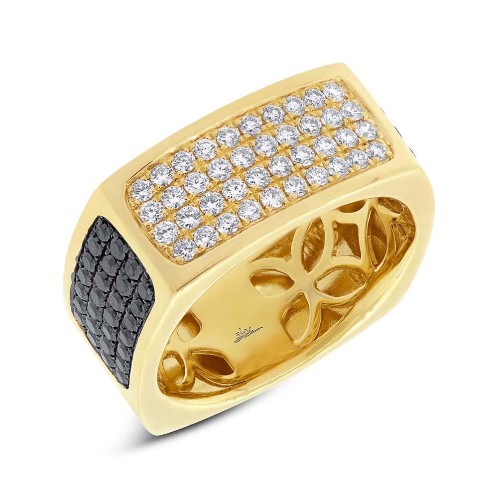 14k Yellow Gold Black & White Diamond Men's Ring - 1.78ct