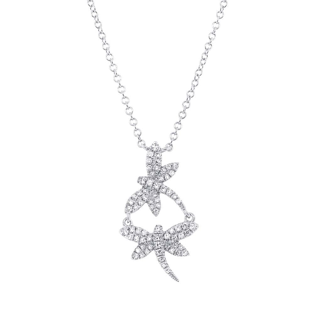 14k White Gold Unique Diamond Dragonfly Necklace - 0.18ct V0060