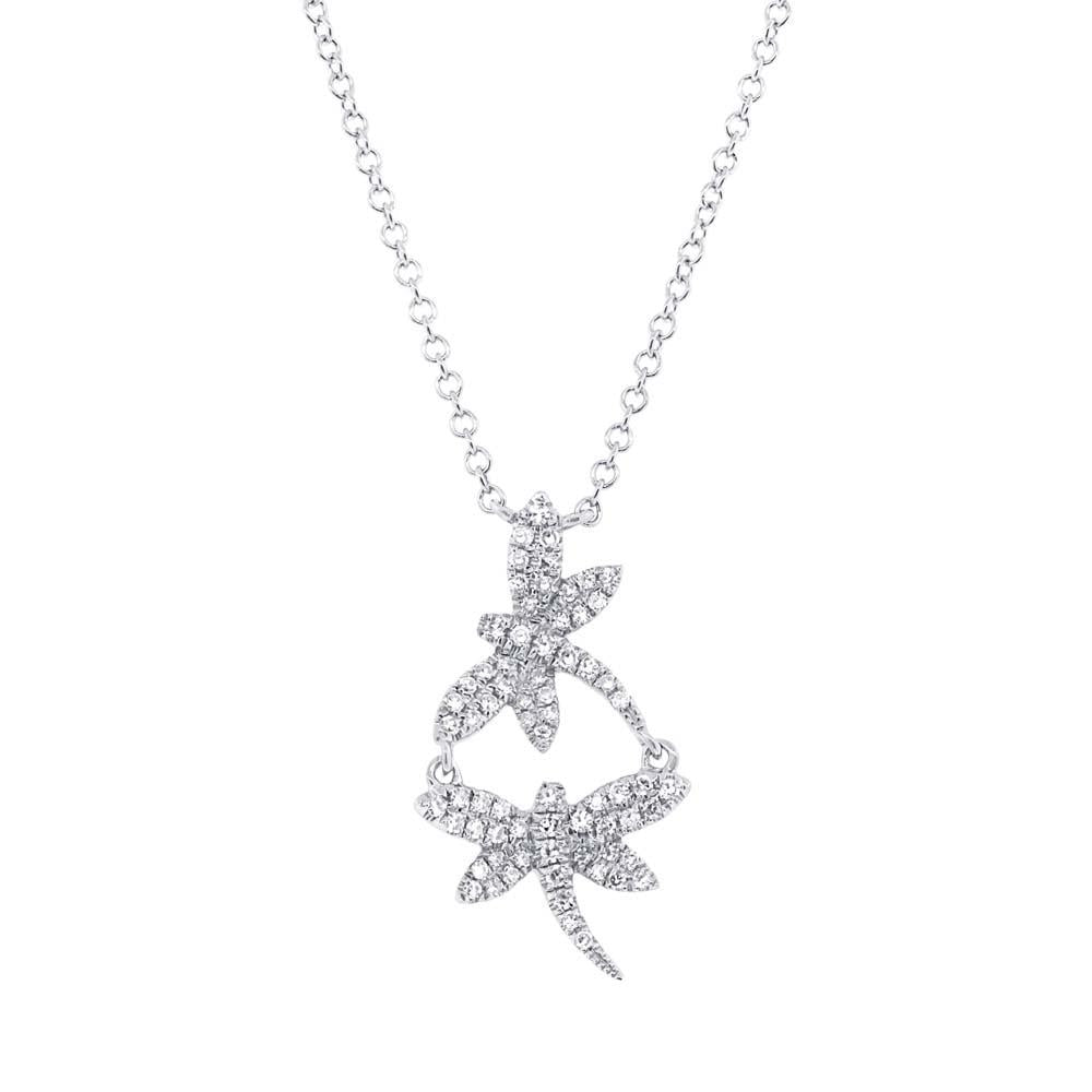 14k White Gold Unique Diamond Dragonfly Necklace - 0.18ct  V0060