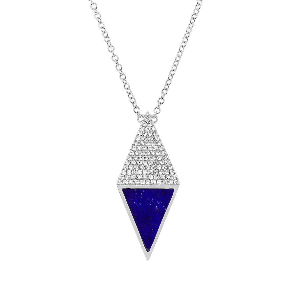 Diamond & 0.63ct Lapis 14k White Gold Necklace - 0.18ct