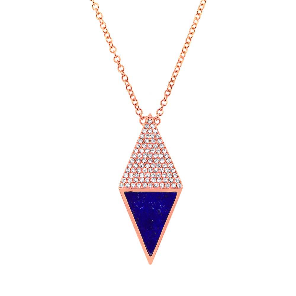 Diamond & 0.63ct Lapis 14k Rose Gold Necklace - 0.18ct