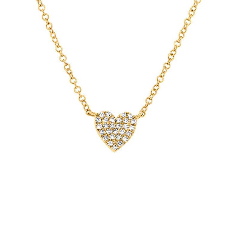 14k Yellow Gold Diamond Pave Heart Pendant - 0.09ct