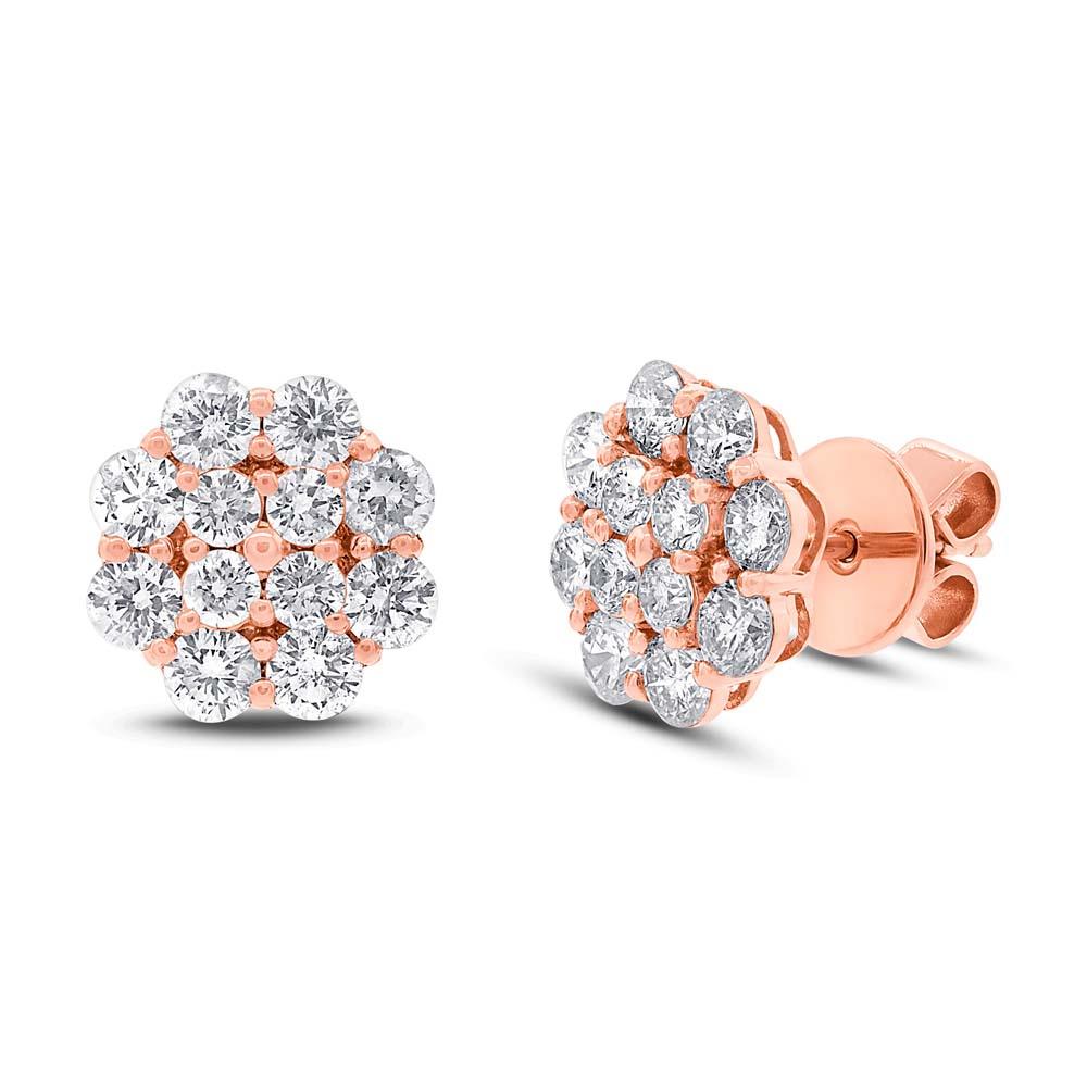 18k Rose Gold Diamond Cluster Stud Earring - 1.97ct
