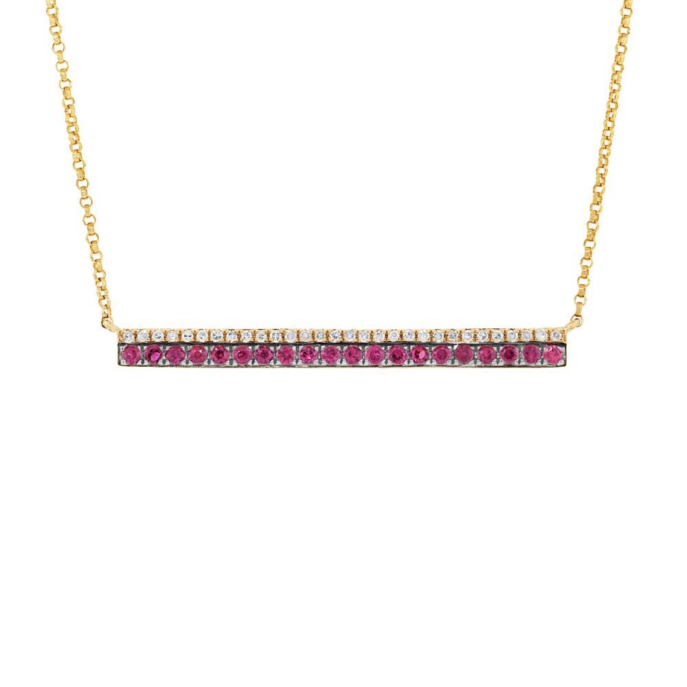 Diamond & 0.27ct Ruby 14k Yellow Gold Bar Necklace