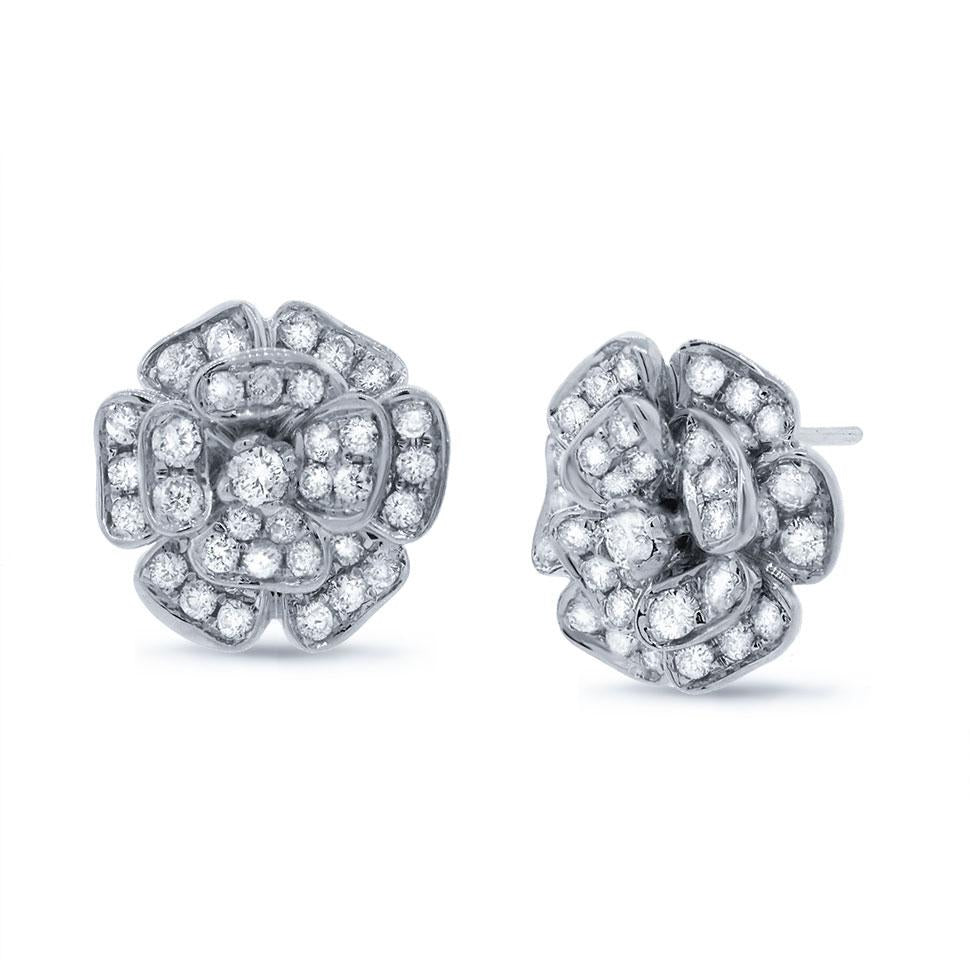 18k White Gold Diamond Flower Earring - 1.62ct