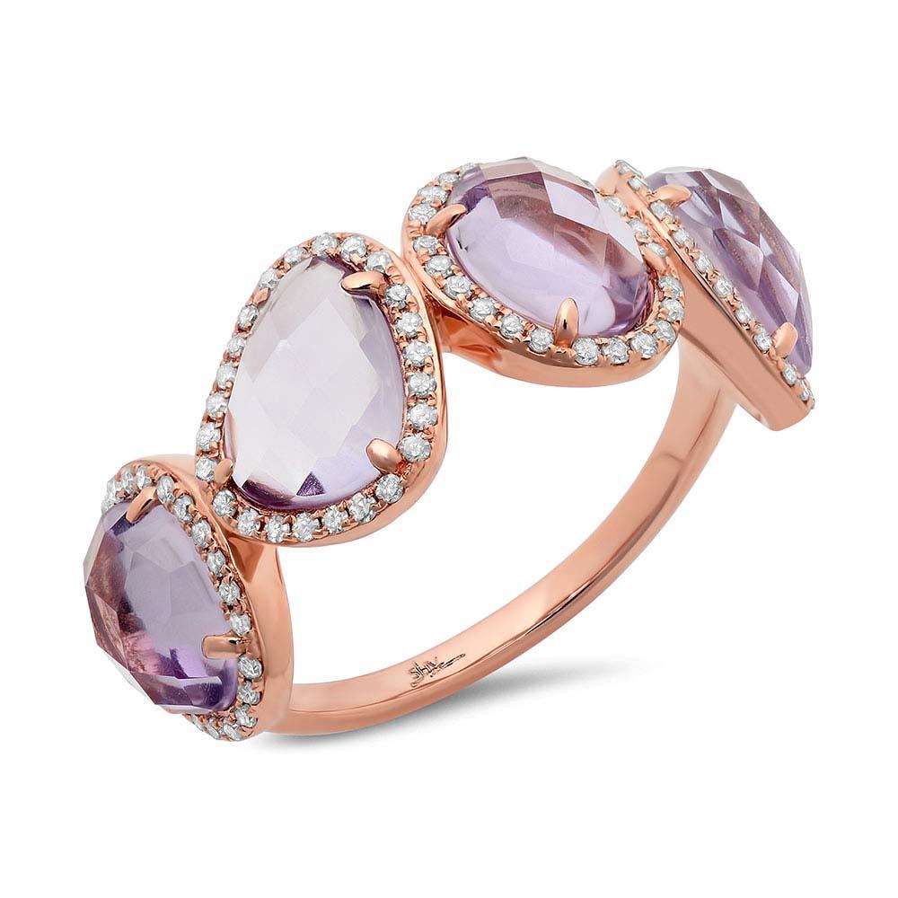 Diamond & 3.47ct Amethyst 14k Rose Gold Ring Size 6 - 0.27ct