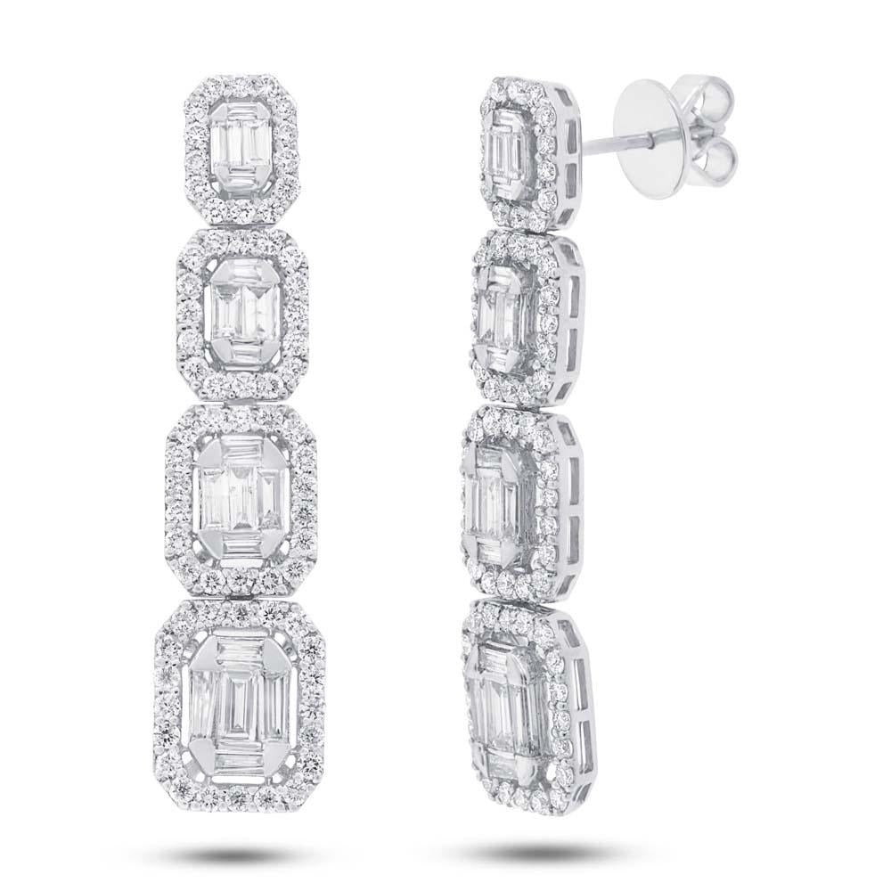 18k White Gold Diamond Baguette Earring - 3.19ct