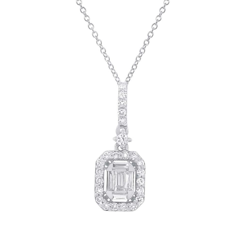 18k White Gold Diamond Baguette Pendant - 0.41ct
