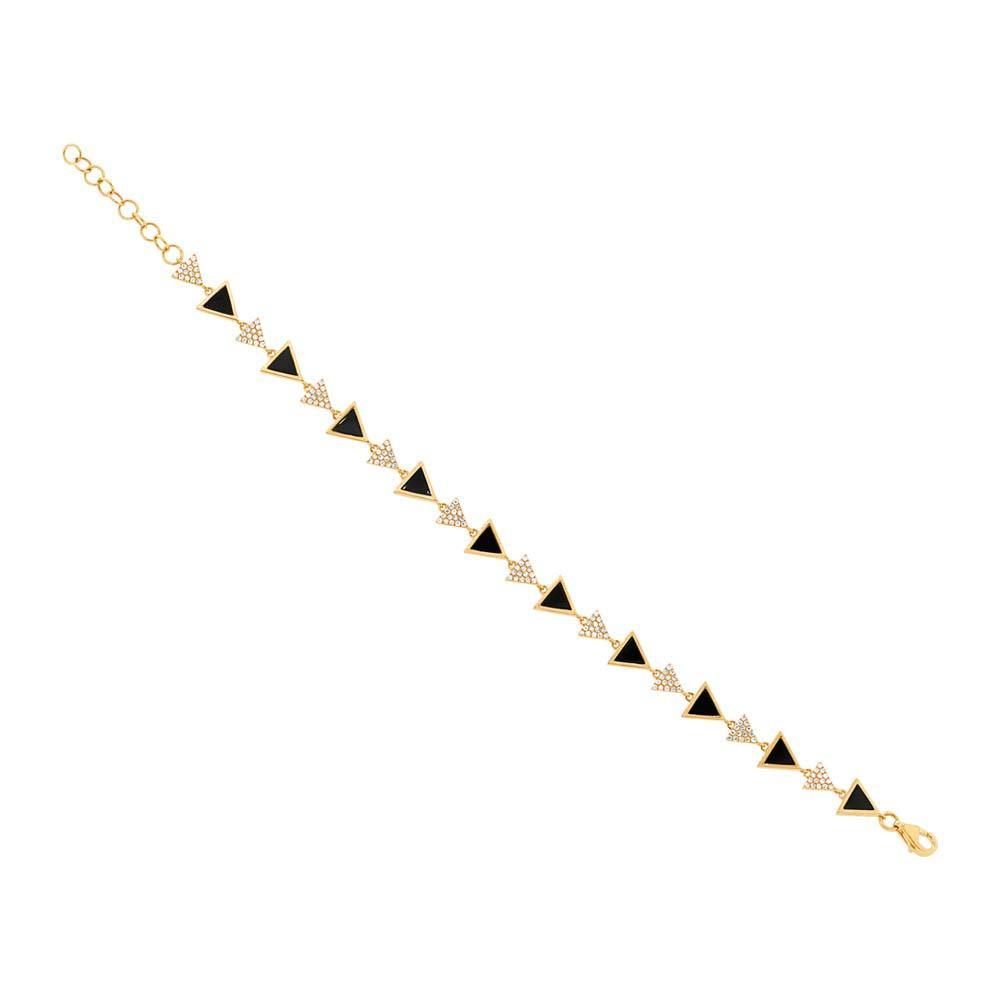 Diamond & 1.56ct Onyx 14k Yellow Gold Triangle Bracelet - 0.41ct