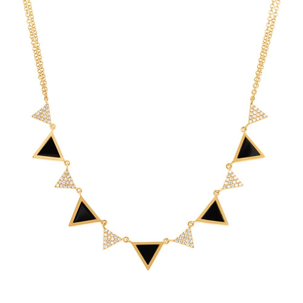 Diamond & 1.00ct Onyx 14k Yellow Gold Triangle Necklace - 0.26ct
