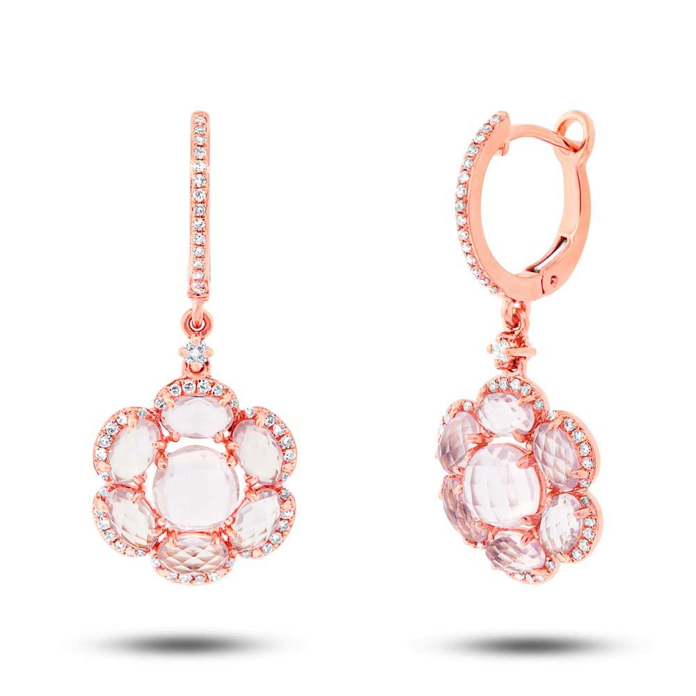 Diamond & 4.42ct Rose Quartz 14k Rose Gold Earring - 0.39ct