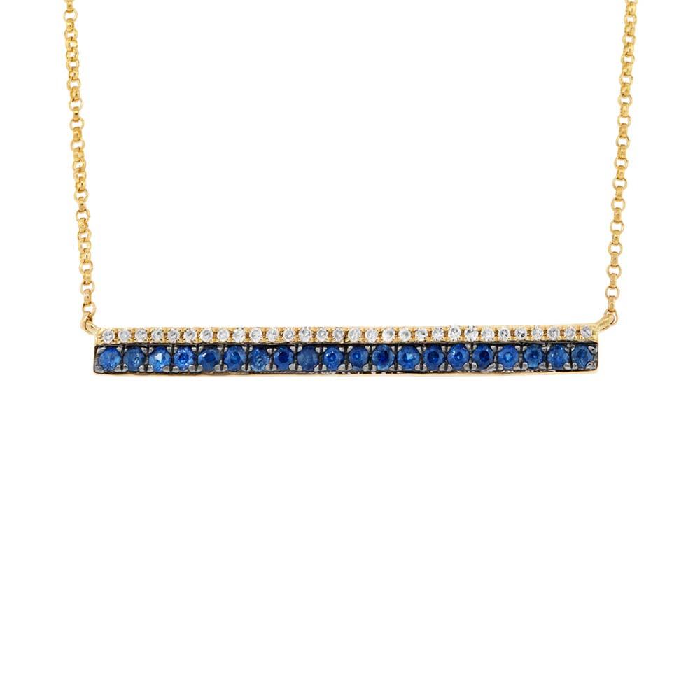 Diamond & 0.31ct Blue Sapphire 14k Yellow Gold Bar Necklace