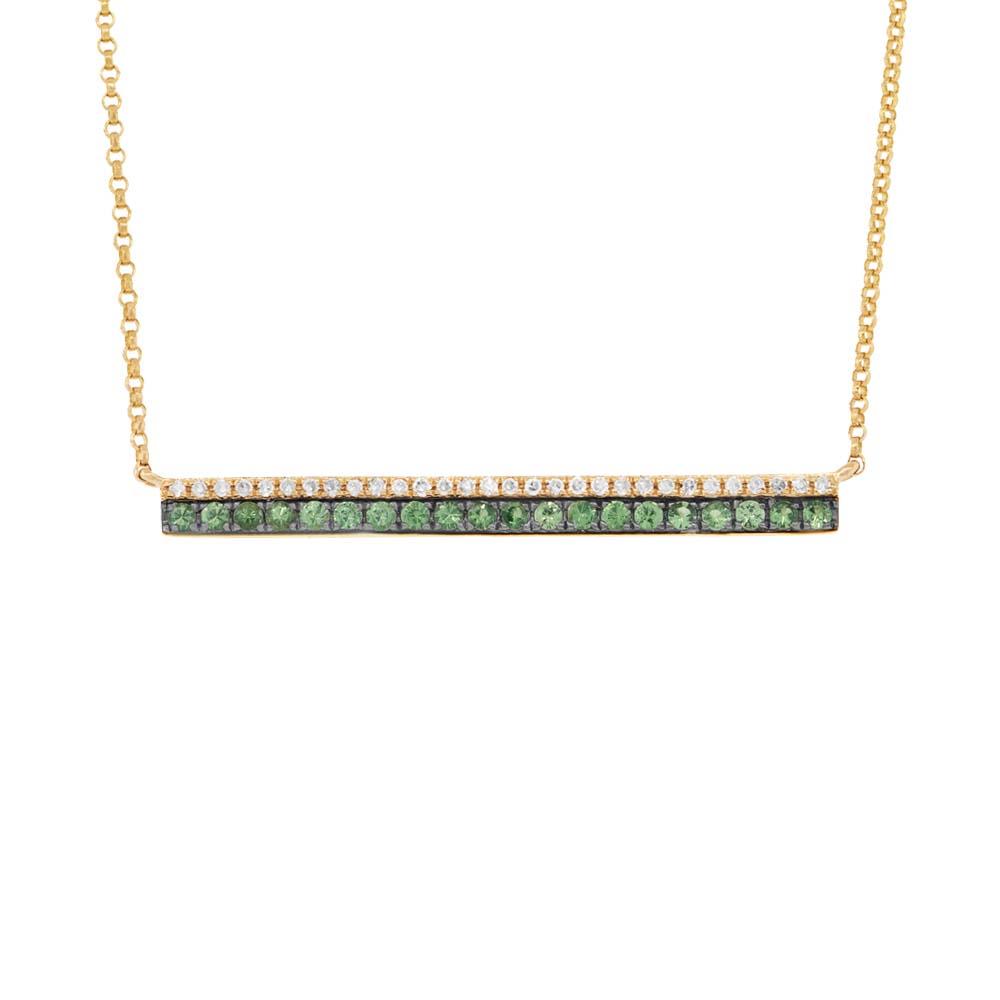 Diamond & 0.27ct Green Garnet 14k Yellow Gold Bar Necklace