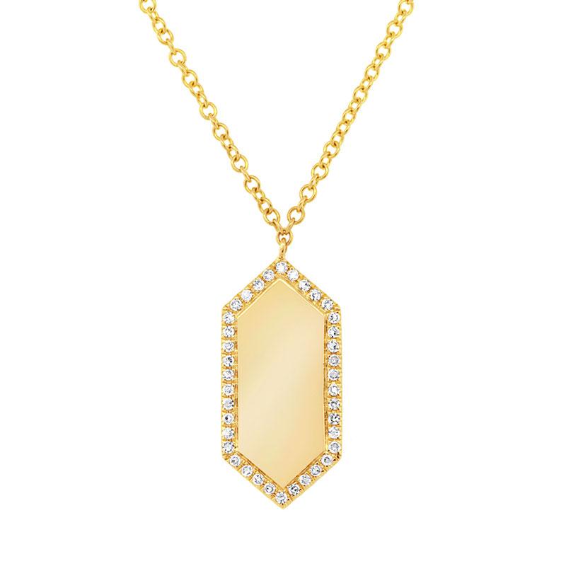 14k Yellow Gold Diamond Bar ID Pendant