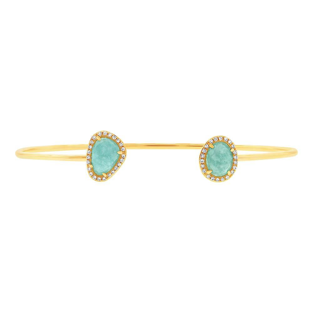 Diamond & 1.70ct Amazonite 14k Yellow Gold Bangle - 0.14ct