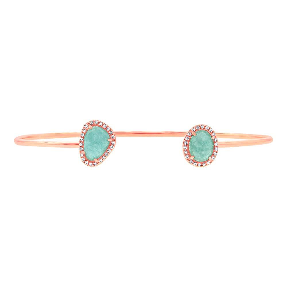 Diamond & 1.70ct Amazonite 14k Rose Gold Bangle - 0.14ct