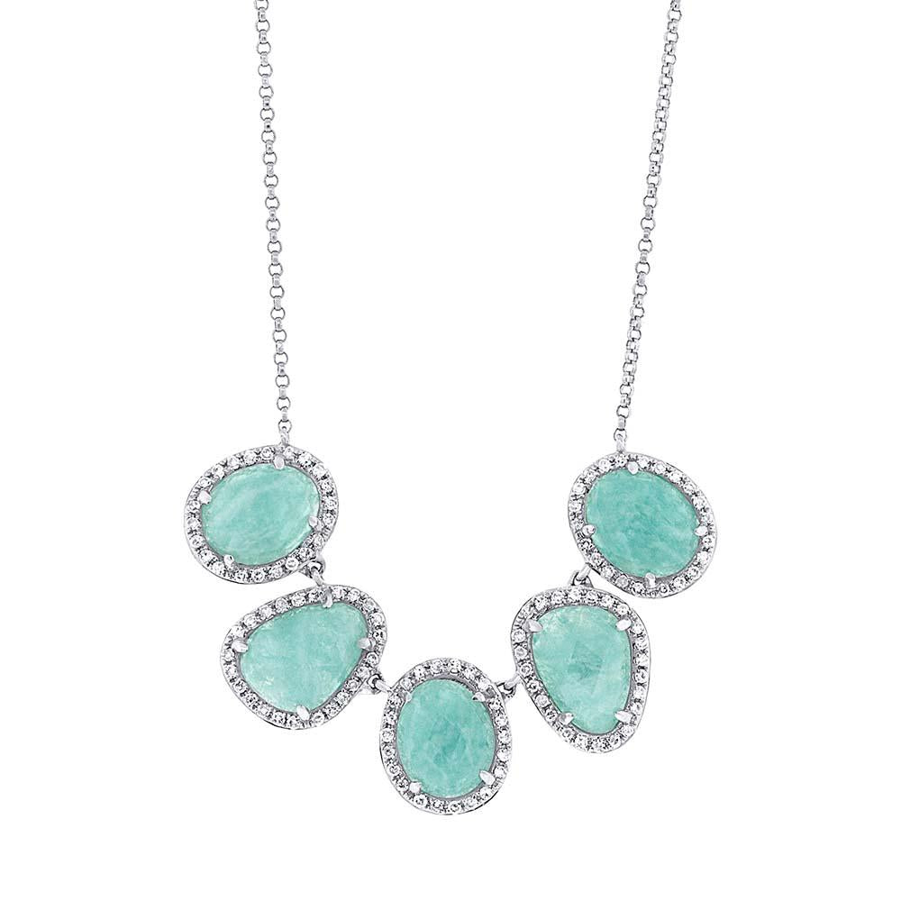 Diamond & 4.50ct Amazonite 14k White Gold Necklace - 0.37ct