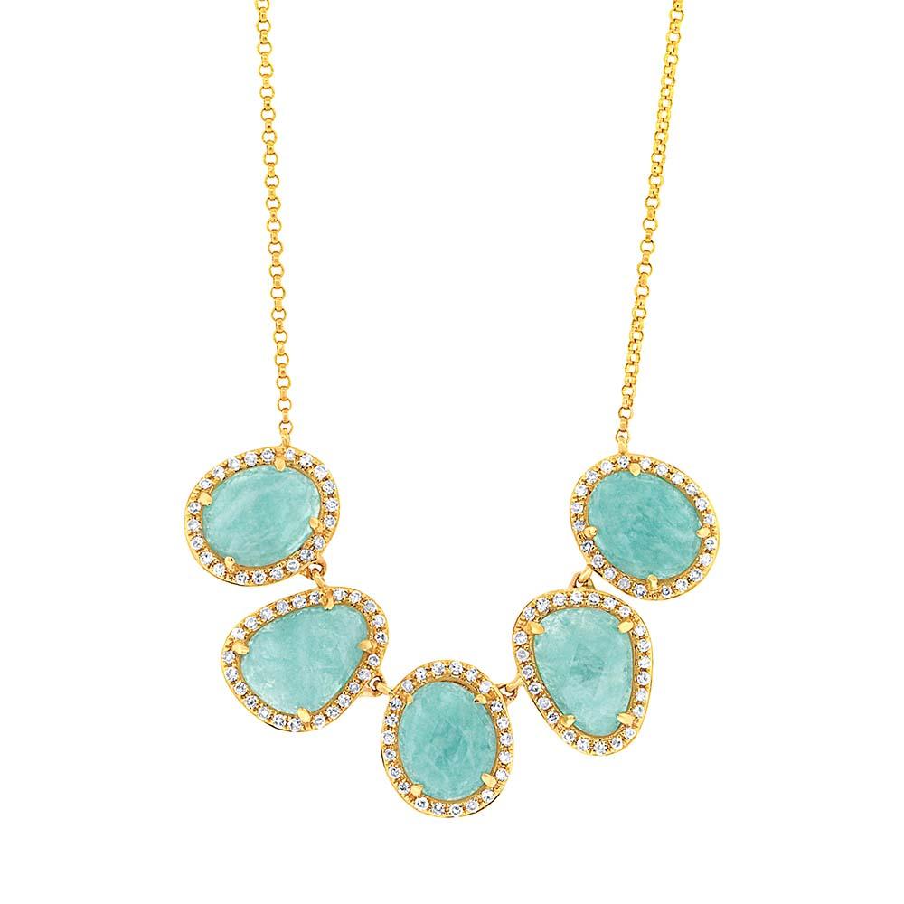 Diamond & 4.50ct Amazonite 14k Yellow Gold Necklace - 0.37ct
