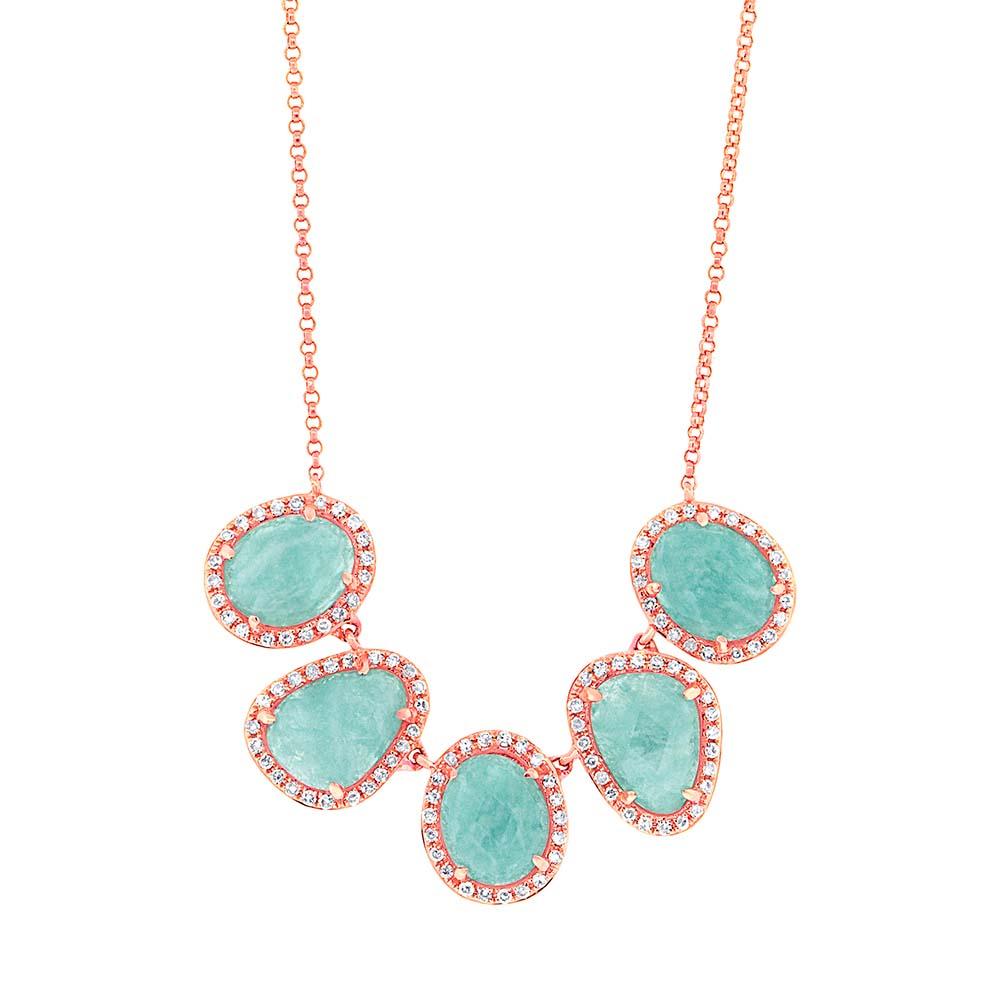 Diamond & 4.50ct Amazonite 14k Rose Gold Necklace - 0.37ct