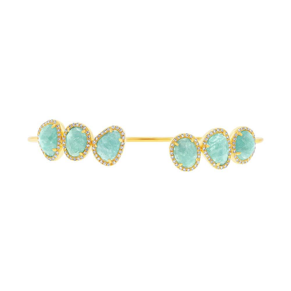 Diamond & 5.07ct Amazonite 14k Yellow Gold Bangle - 0.39ct