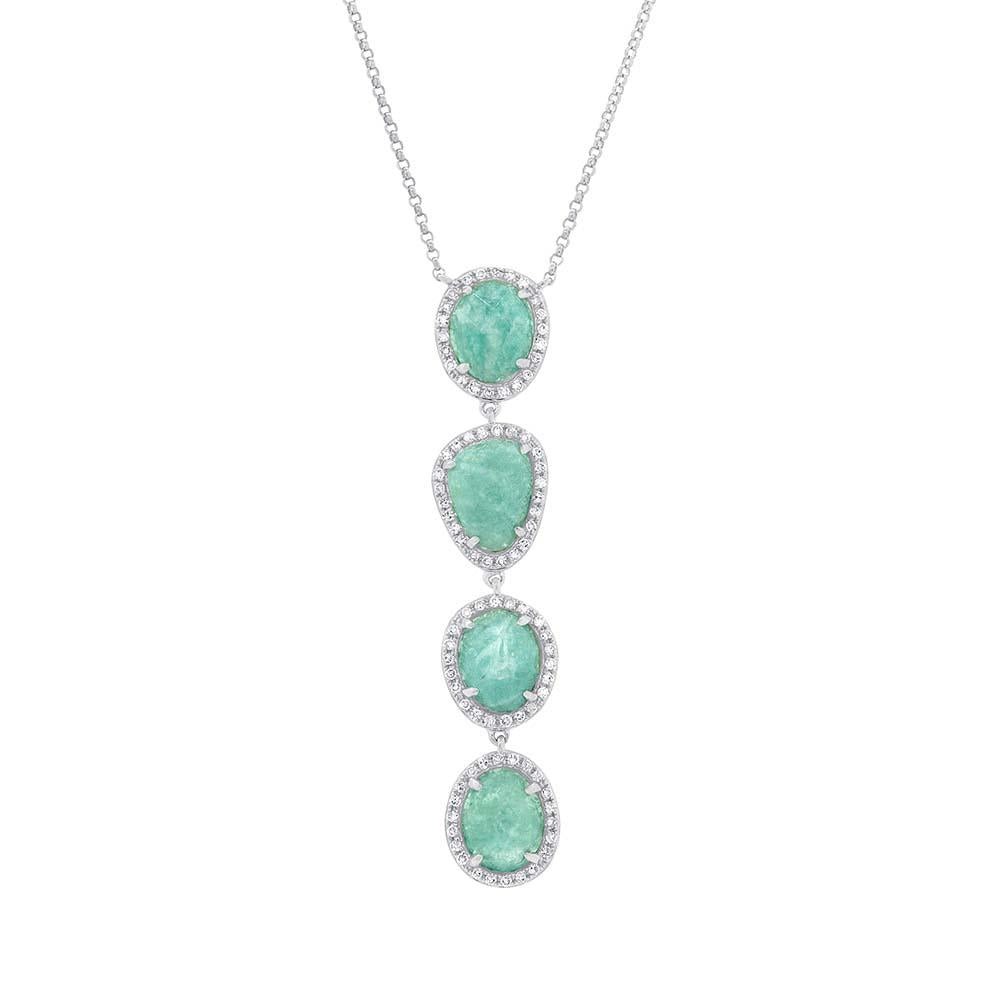 Diamond & 3.30ct Amazonite 14k White Gold Necklace - 0.26ct