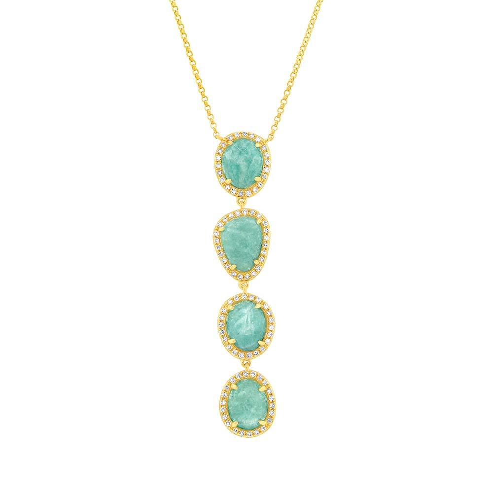 Diamond & 3.30ct Amazonite 14k Yellow Gold Necklace - 0.26ct