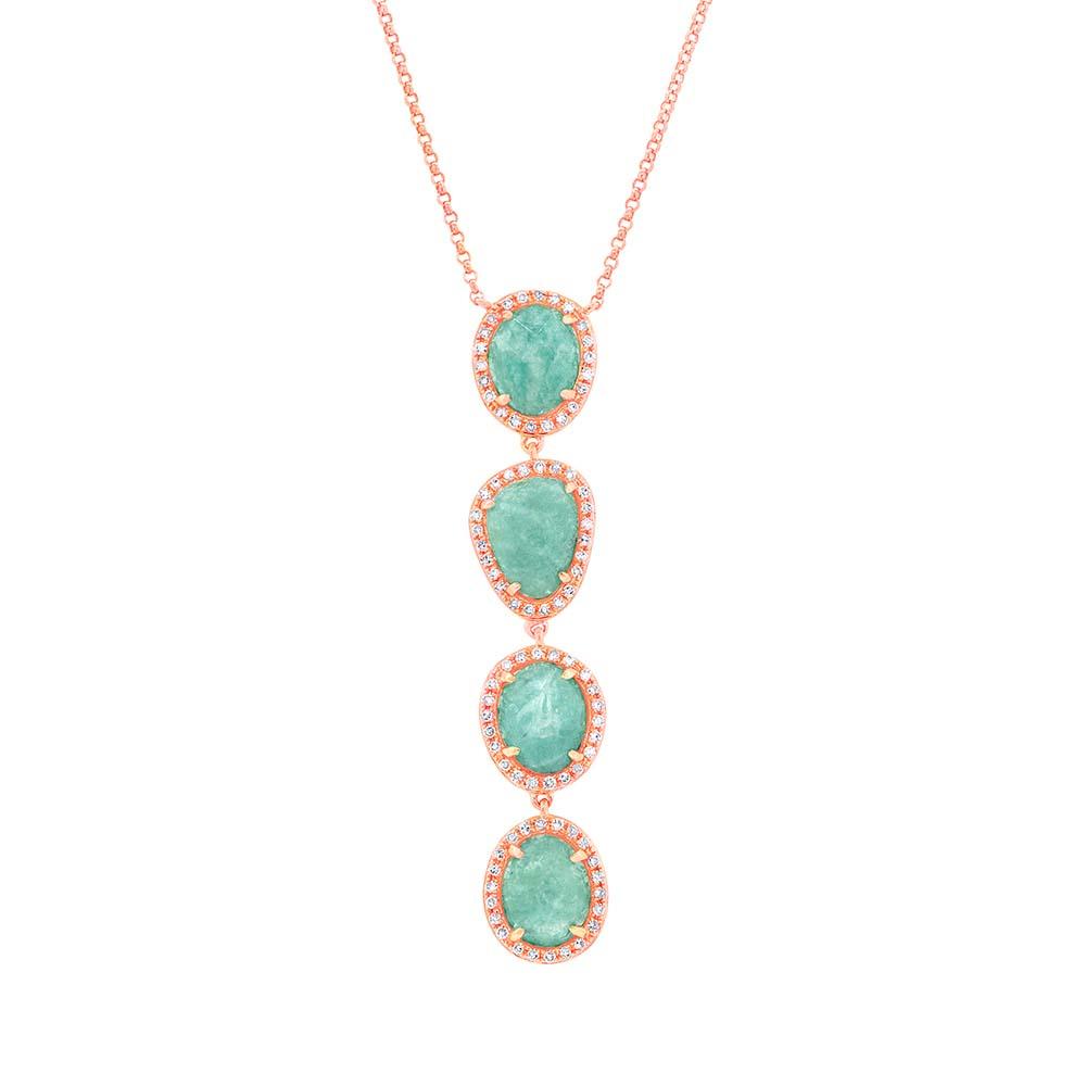 Diamond & 3.30ct Amazonite 14k Rose Gold Necklace - 0.26ct