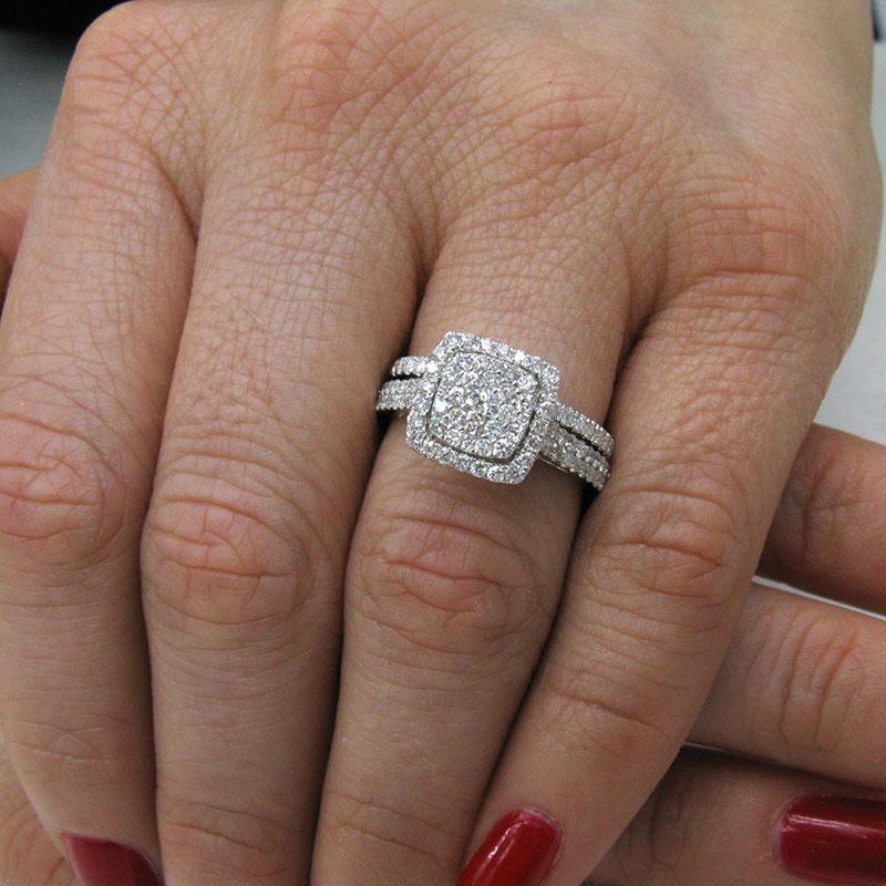 14k White Gold Diamond Wedding Set Pave - 1.00ct