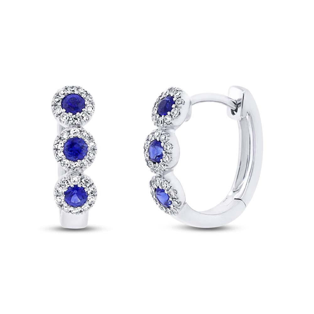 Diamond & 0.30ct Blue Sapphire 14k White Gold Huggie Earring