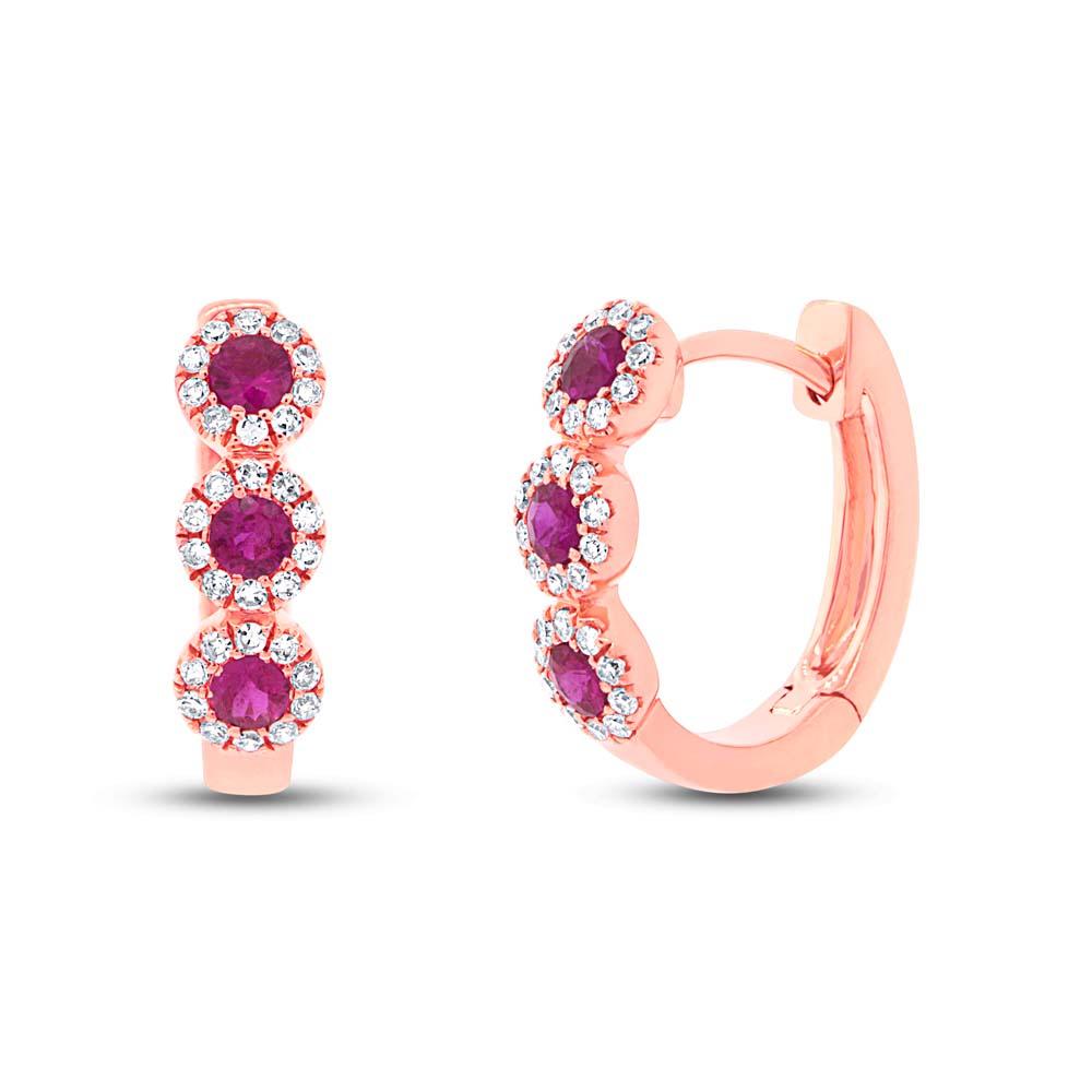 Diamond & 0.29ct Ruby 14k Rose Gold Huggie Earring